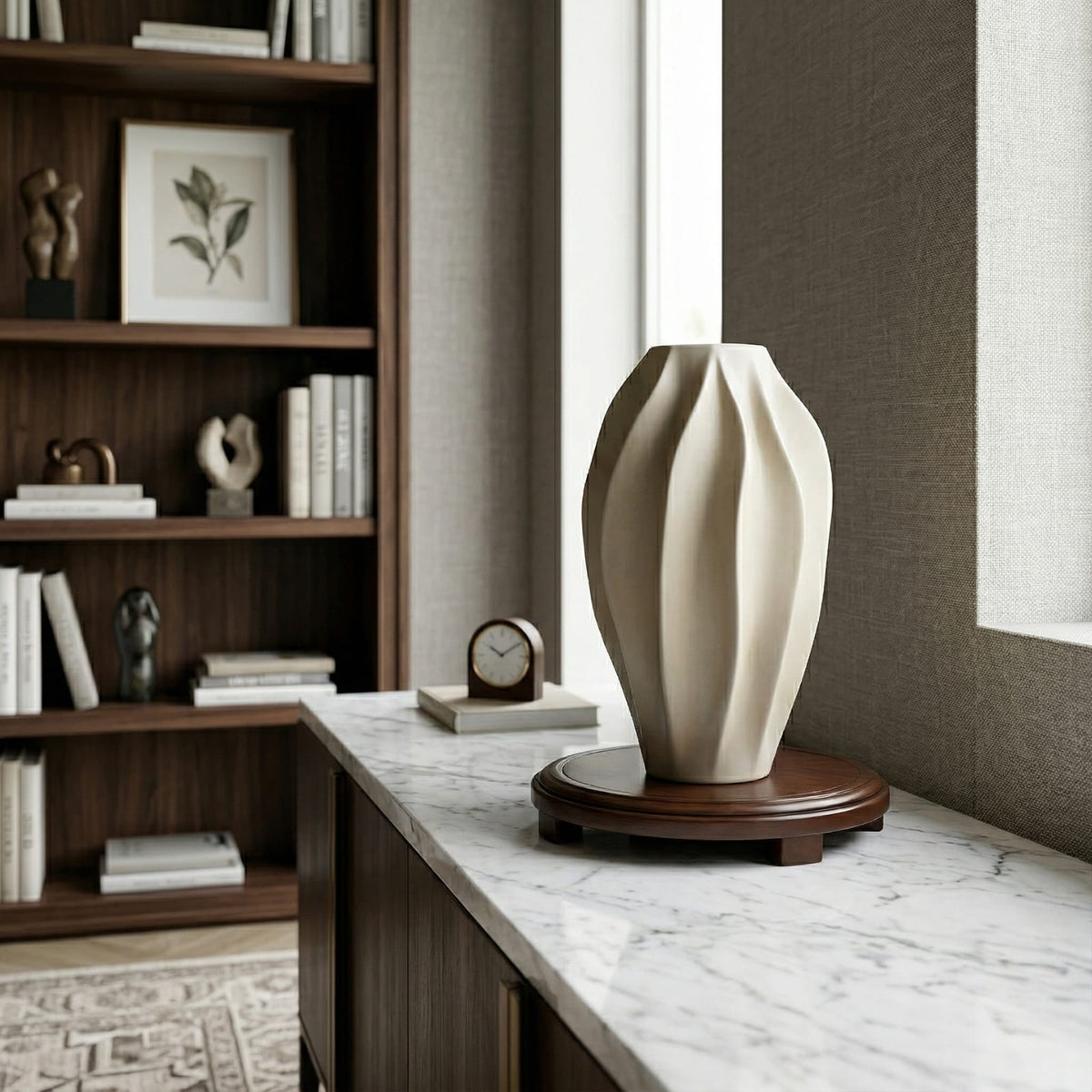 Vase beige en céramique ondulé