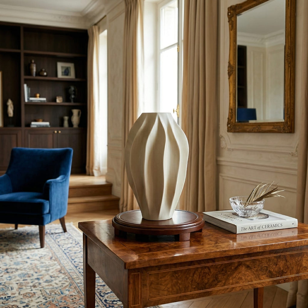 Vase beige en céramique ondulé