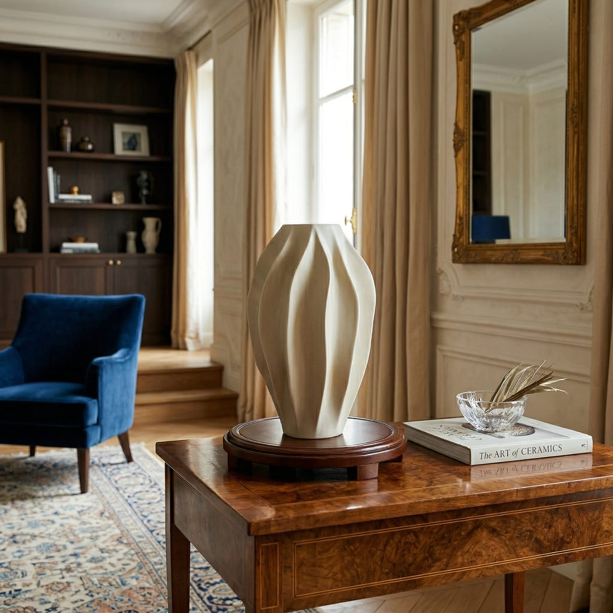 Vase beige en céramique ondulé