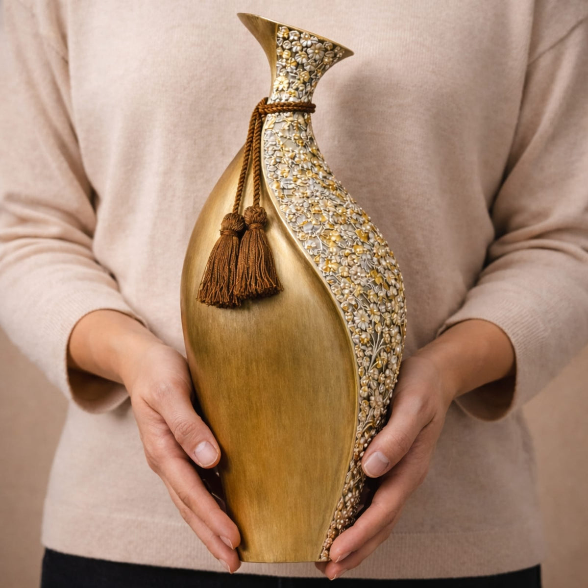 Vase céramique design doré | Décoration intérieure élégante