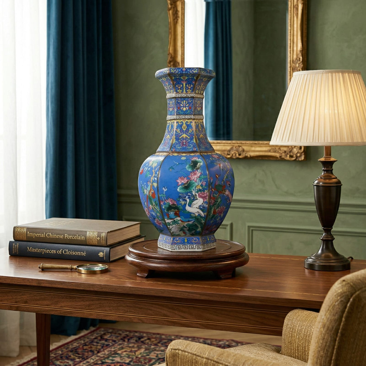 Vase chinois ancien bleu en porcelaine émaillée