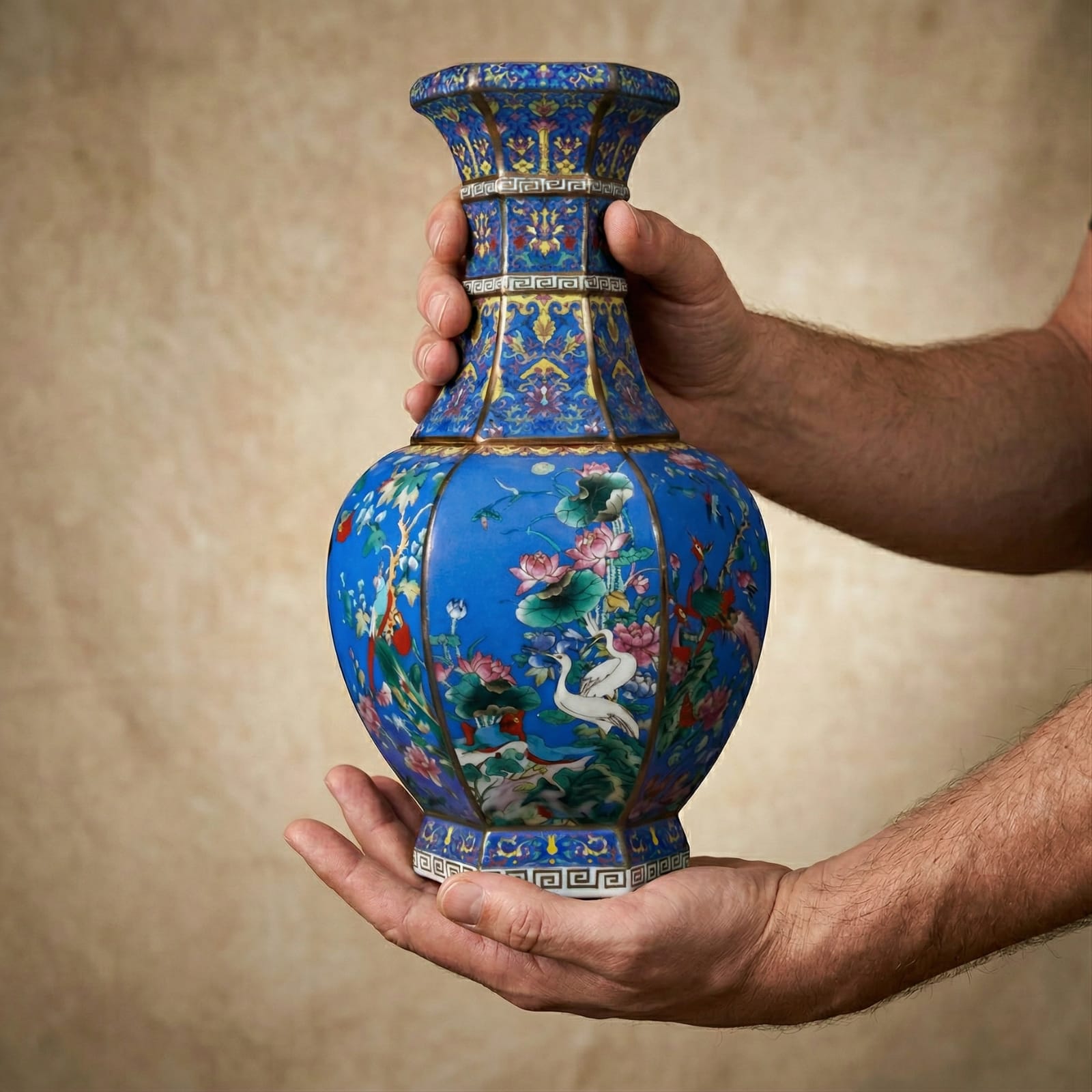 Vase chinois ancien bleu en porcelaine émaillée Image