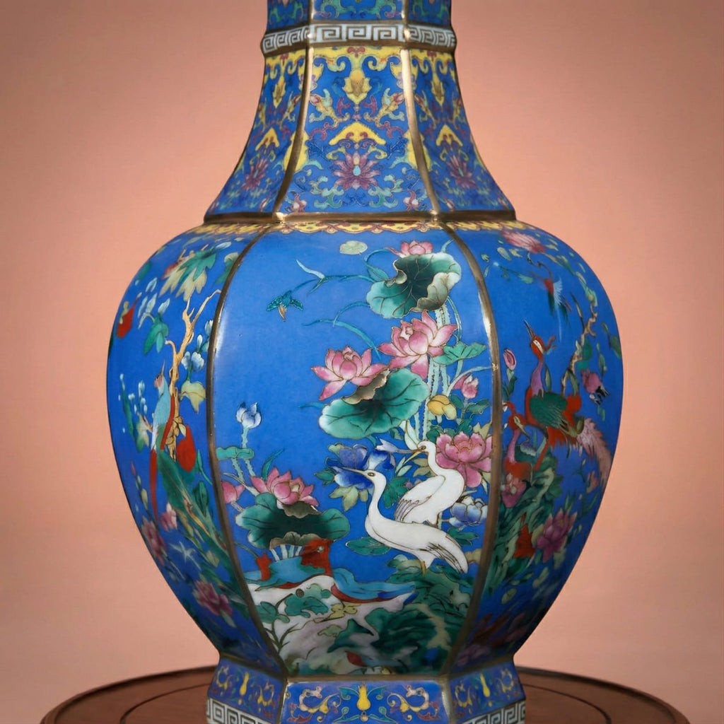 Vase chinois ancien bleu en porcelaine émaillée