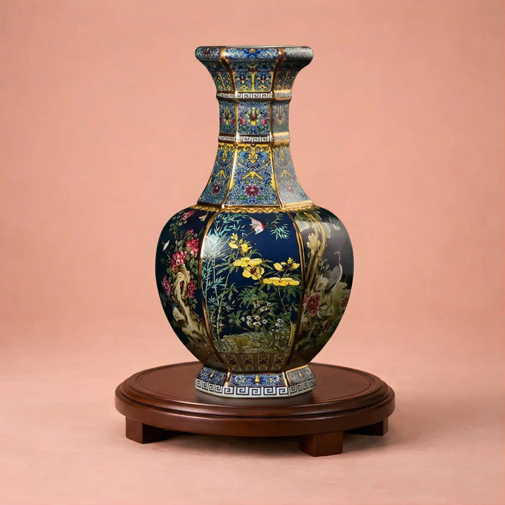 Vase chinois ancien noir en porcelaine émaillée