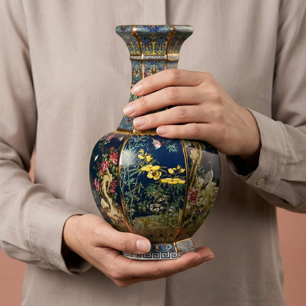 Vase chinois ancien noir en porcelaine émaillée