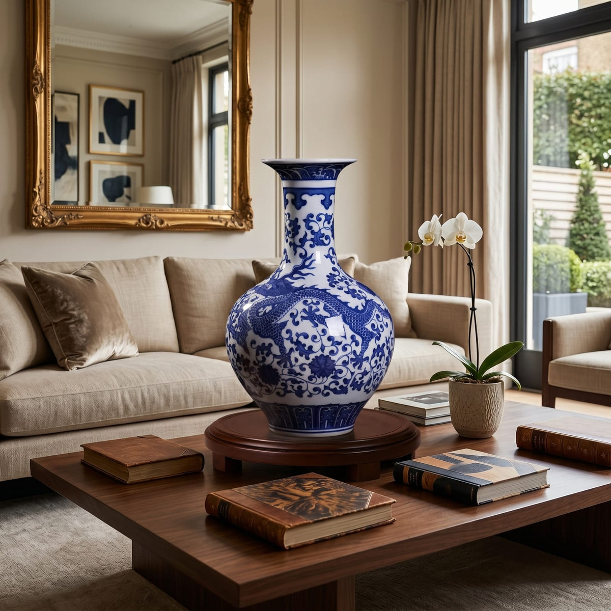 Vase chinois bleu et blanc dragon | Porcelaine Jingdezhen