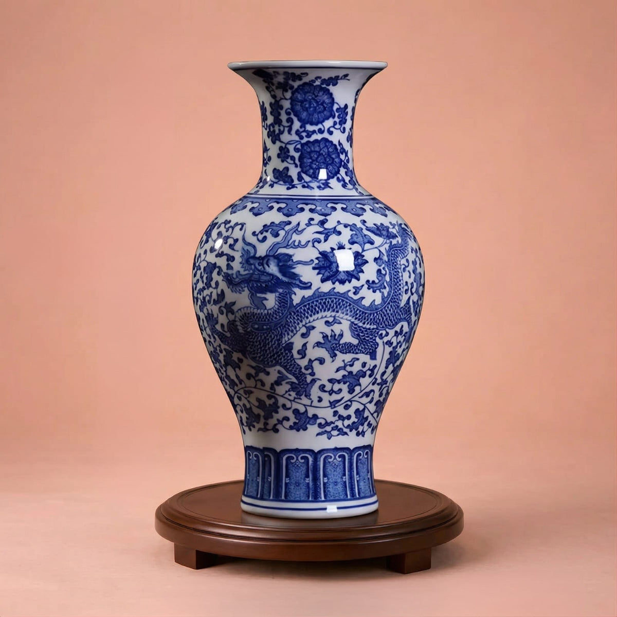 Vase chinois bleu et blanc dragon | Porcelaine Jingdezhen