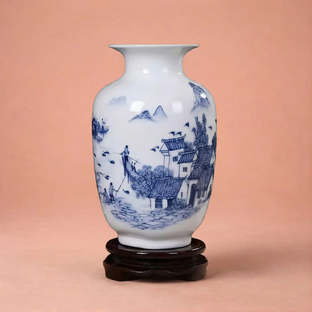 Vase chinois bleu et blanc en céramique et porcelaine