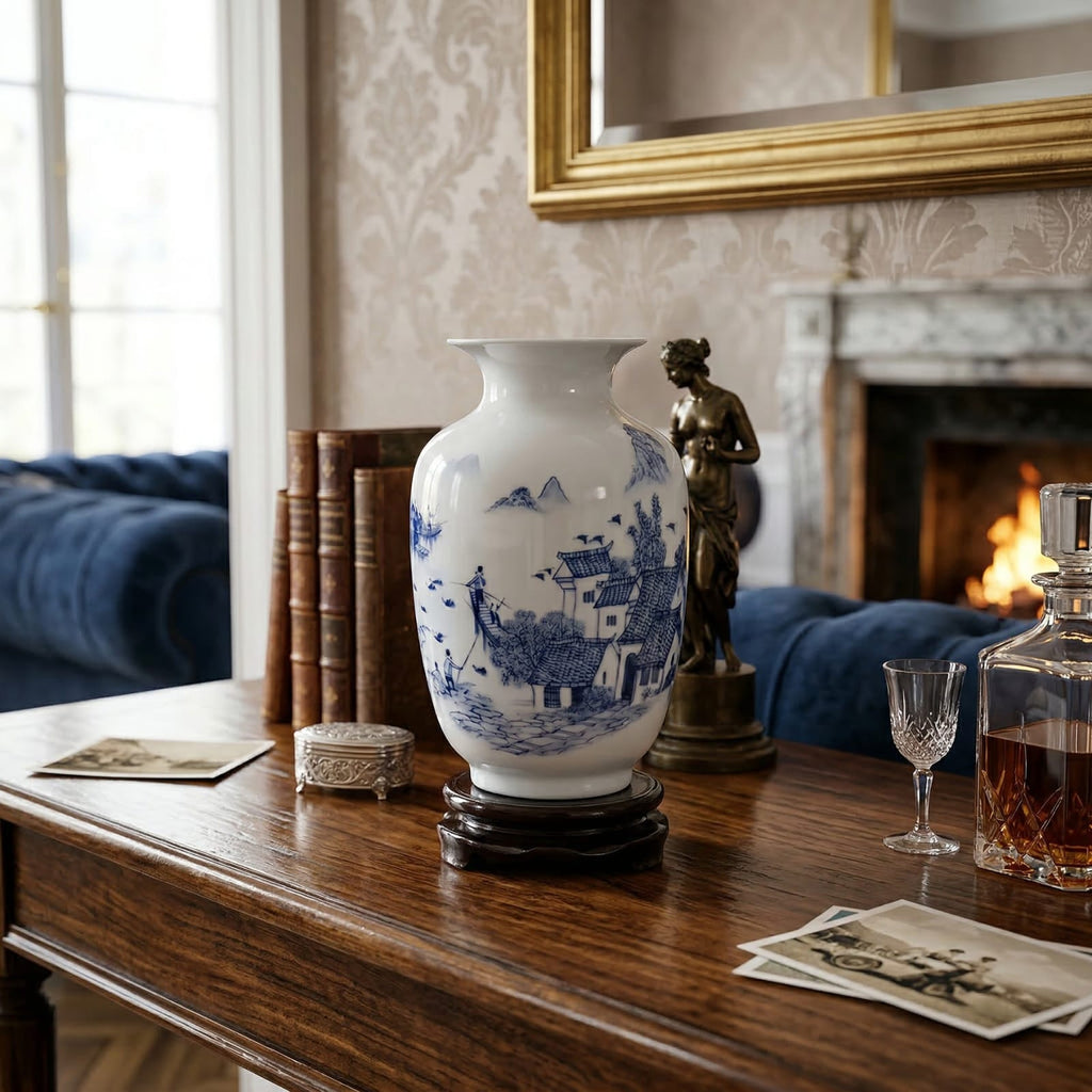 Vase chinois bleu et blanc en céramique et porcelaine
