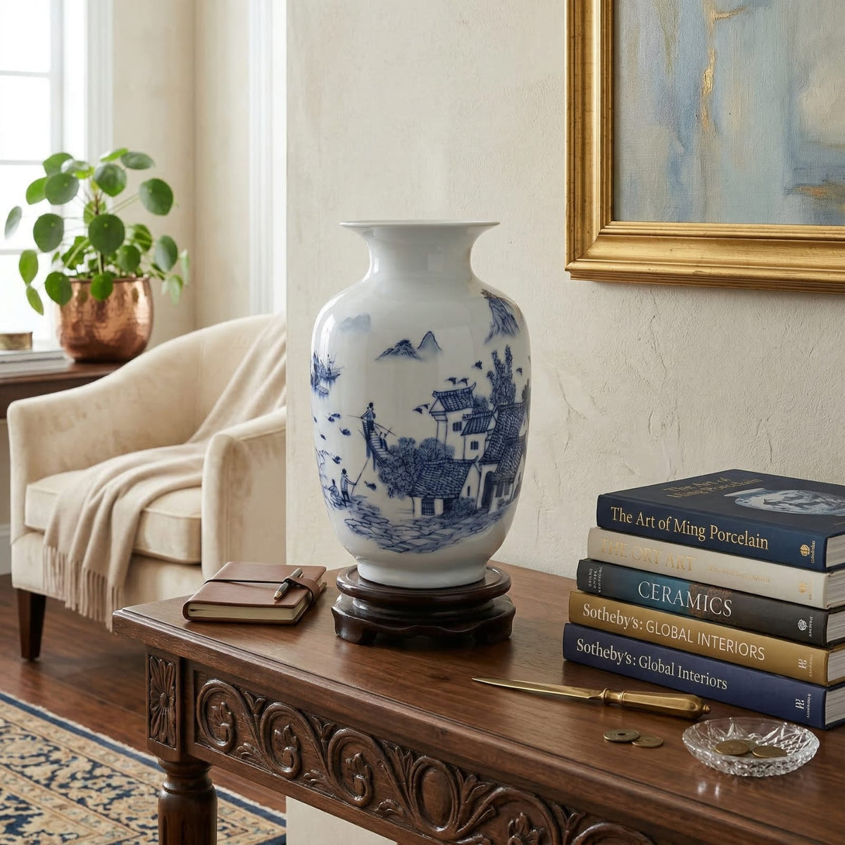 Vase chinois bleu et blanc en céramique et porcelaine