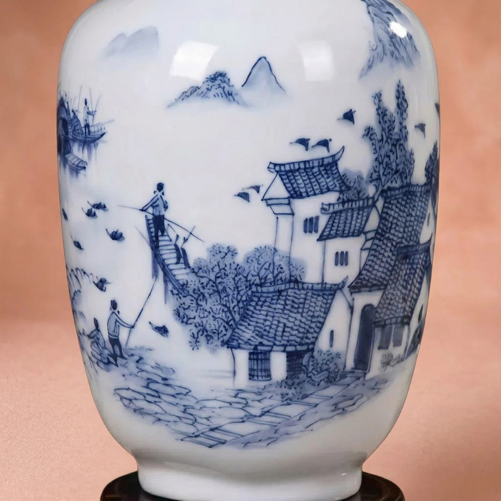 Vase chinois bleu et blanc en céramique et porcelaine