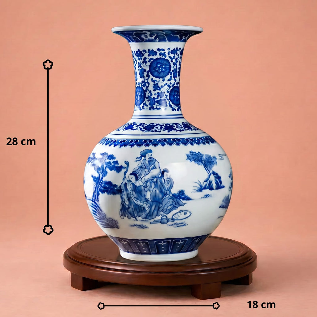 Vase chinois bleu et blanc en porcelaine – Décoration asiatique vintage