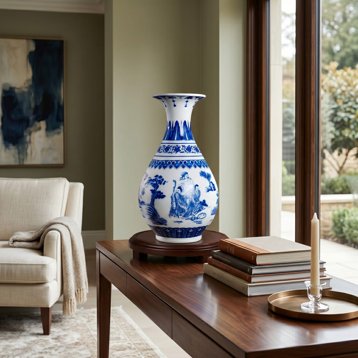 Vase chinois bleu et blanc en porcelaine – Décoration asiatique vintage