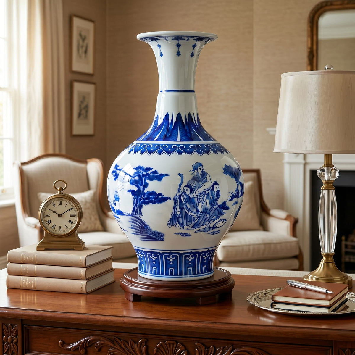 Vase chinois bleu et blanc en porcelaine – Décoration asiatique vintage