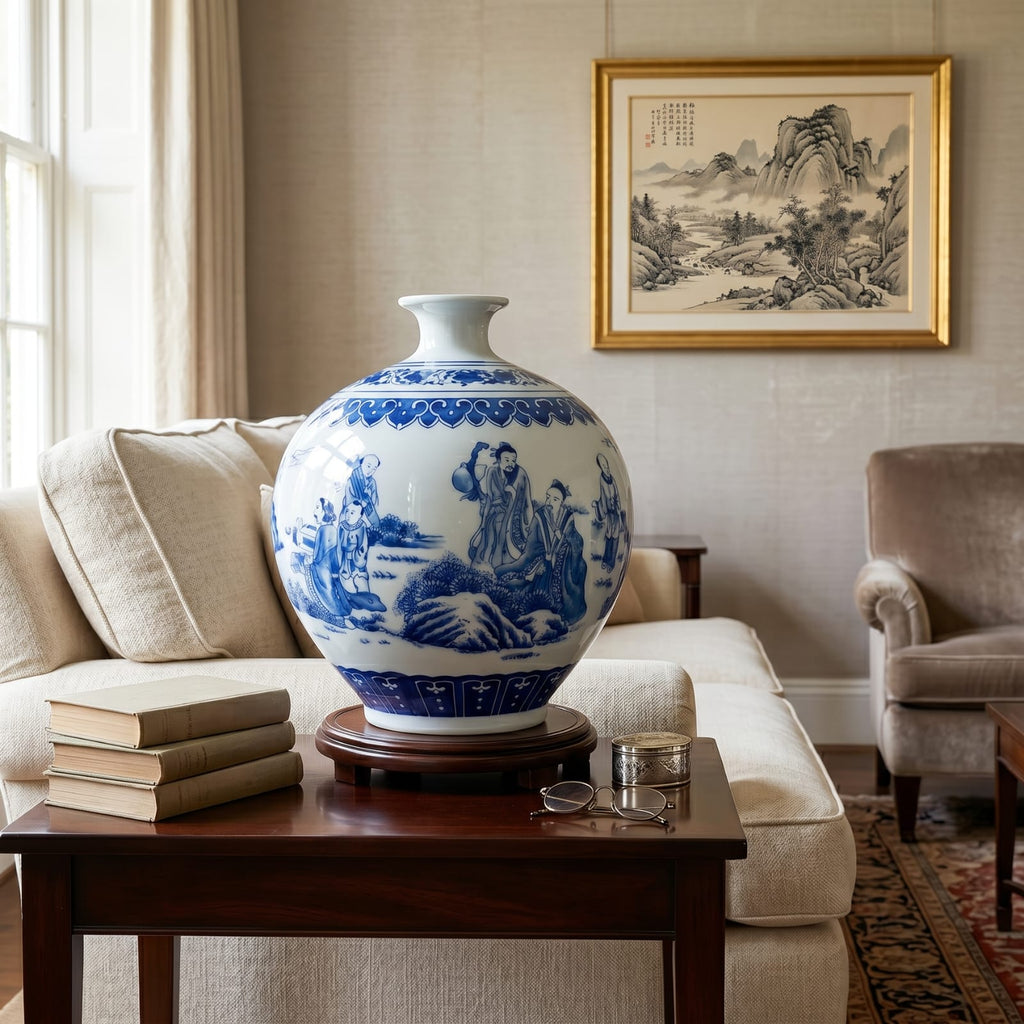 Vase chinois bleu et blanc en porcelaine – Décoration asiatique vintage