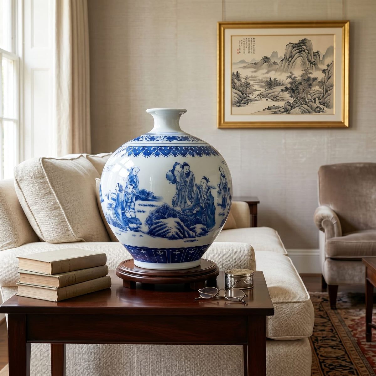 Vase chinois bleu et blanc en porcelaine – Décoration asiatique vintage