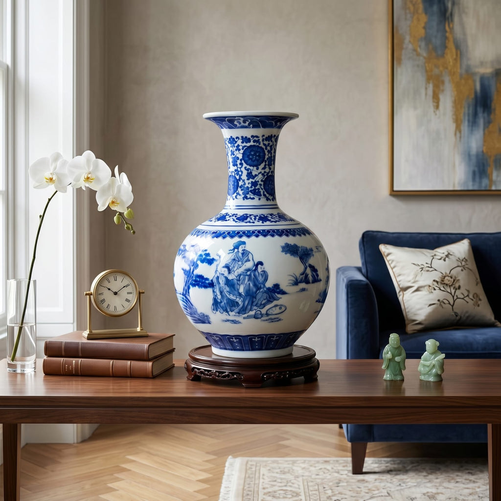 Vase chinois bleu et blanc en porcelaine – Décoration asiatique vintage