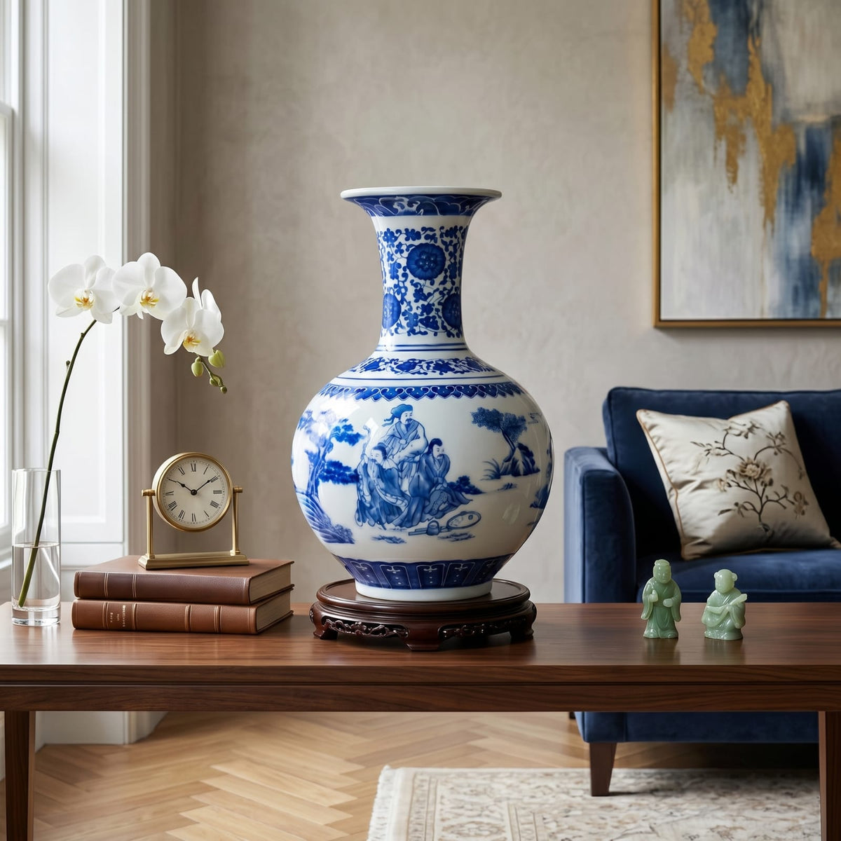 Vase chinois bleu et blanc en porcelaine – Décoration asiatique vintage
