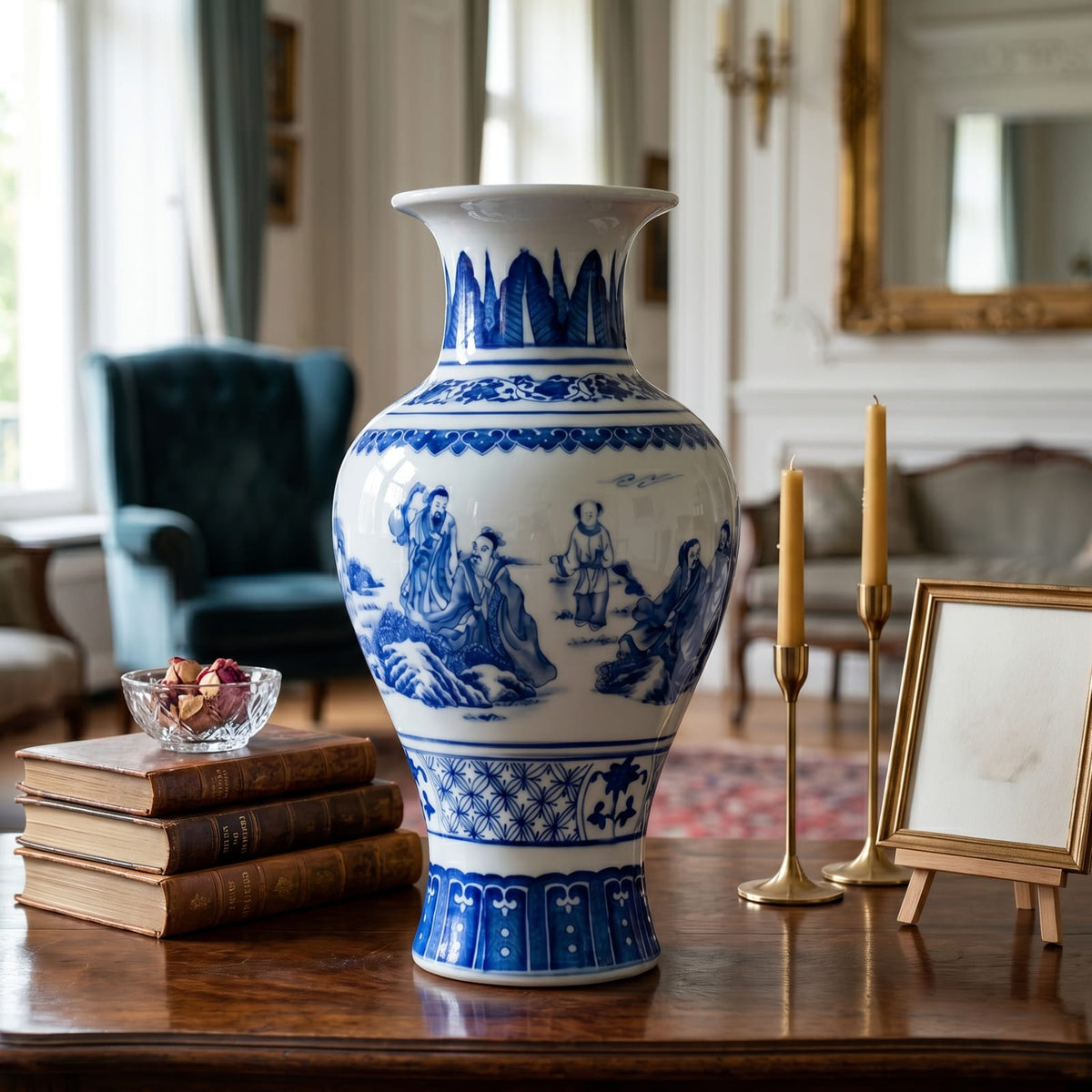 Vase chinois bleu et blanc en porcelaine – Décoration asiatique vintage