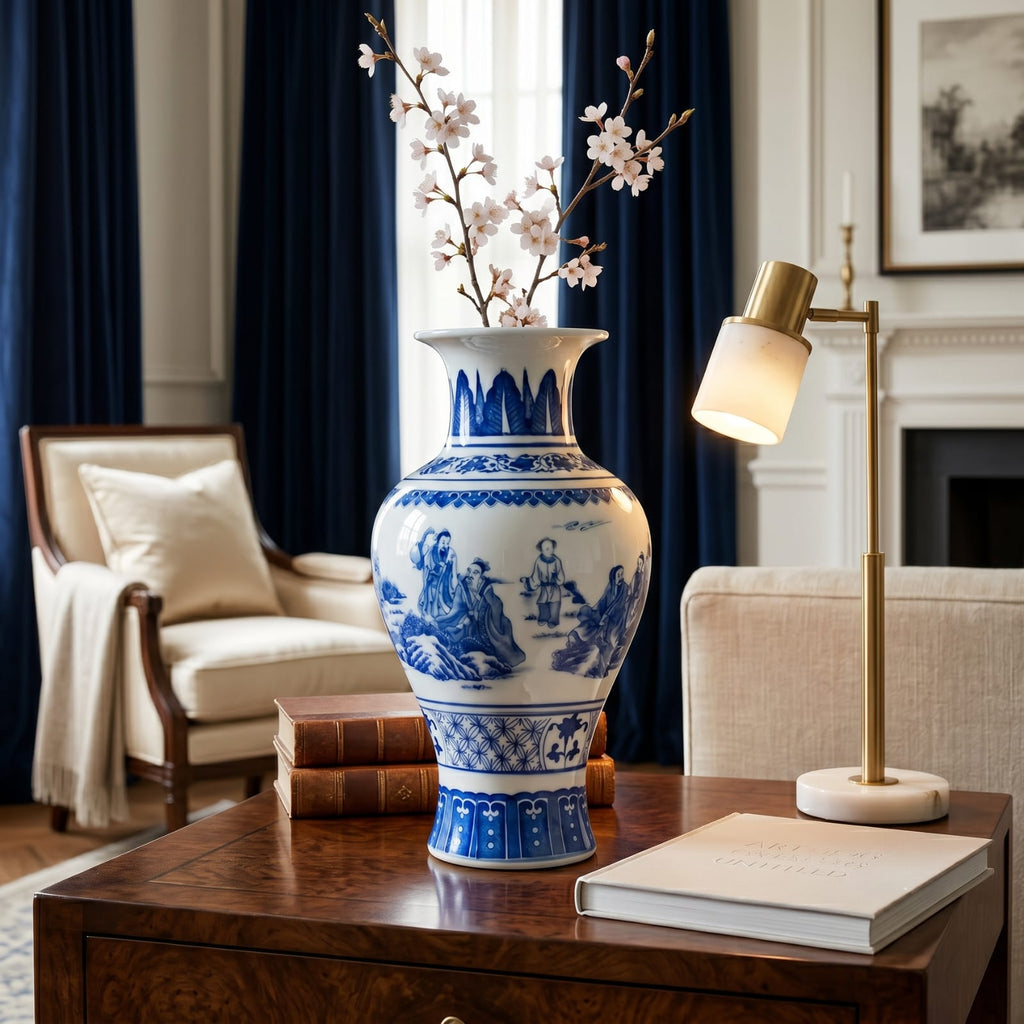 Vase chinois bleu et blanc en porcelaine – Décoration asiatique vintage