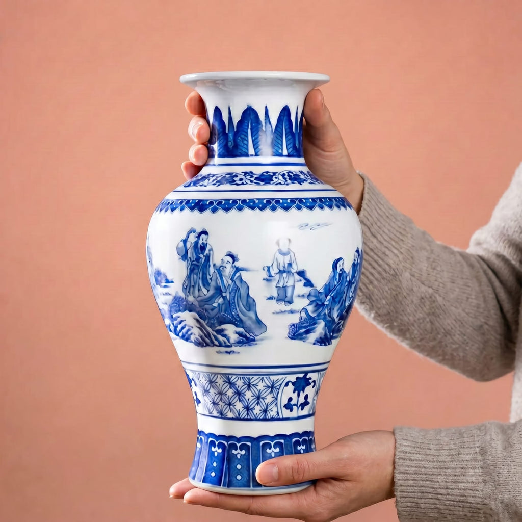 Vase chinois bleu et blanc en porcelaine – Décoration asiatique vintage