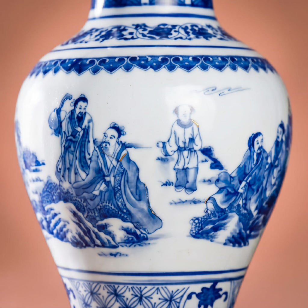 Vase chinois bleu et blanc en porcelaine – Décoration asiatique vintage
