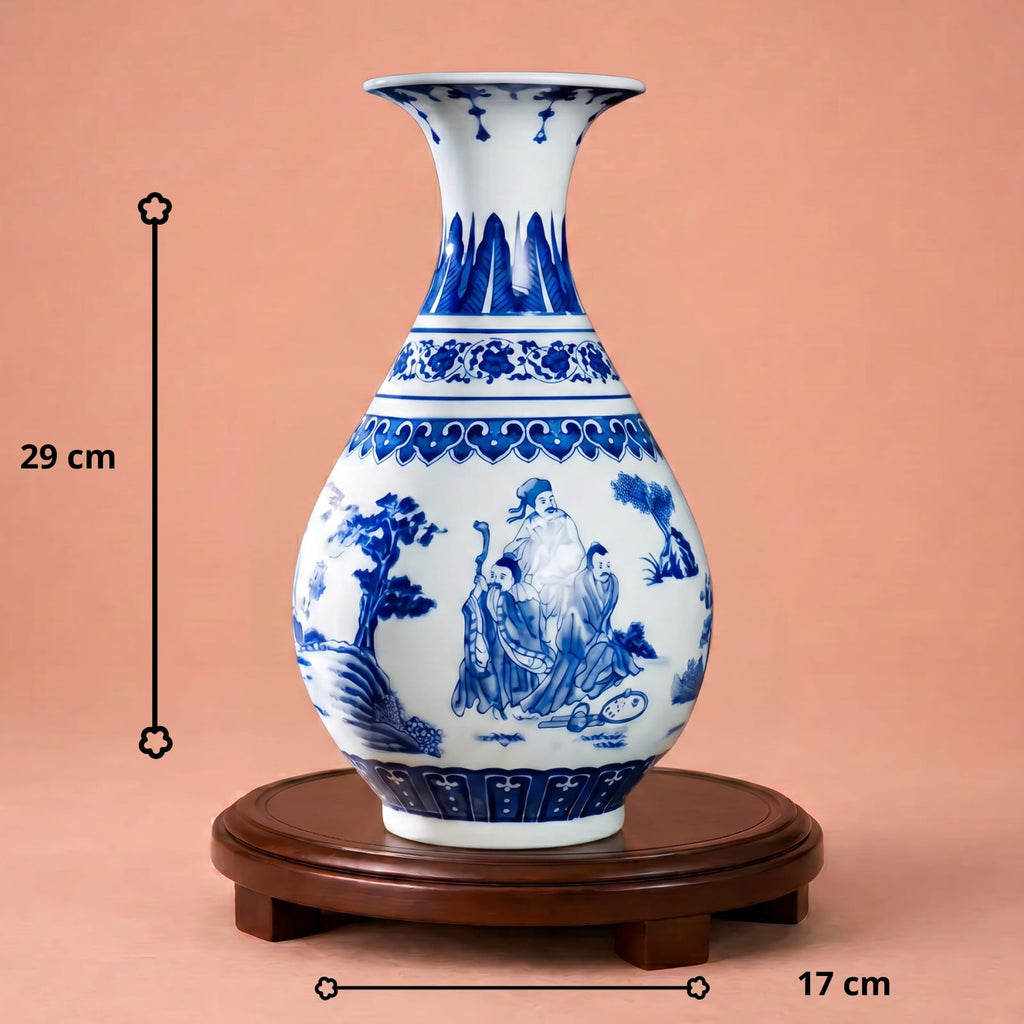 Vase chinois bleu et blanc en porcelaine – Décoration asiatique vintage