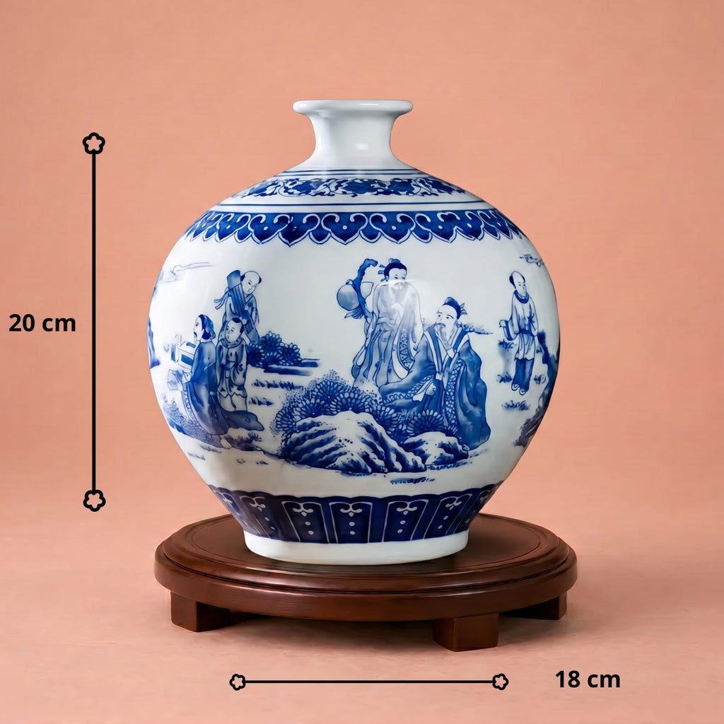 Vase chinois bleu et blanc en porcelaine – Décoration asiatique vintage
