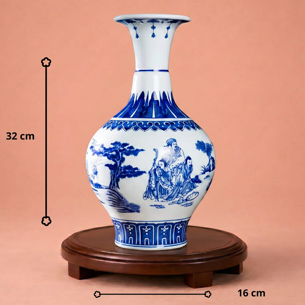Vase chinois bleu et blanc en porcelaine – Décoration asiatique vintage