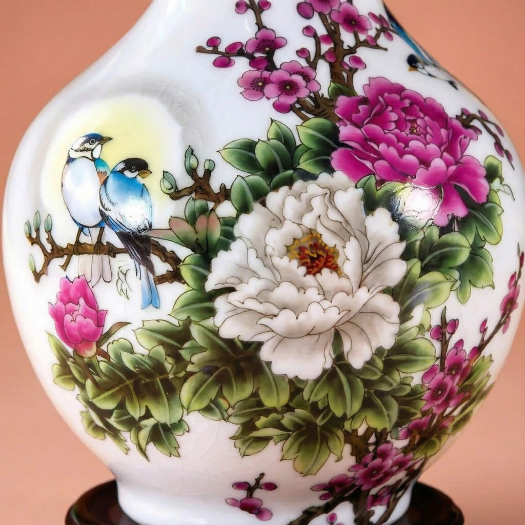 Vase chinois en céramique blanc modèle fleural