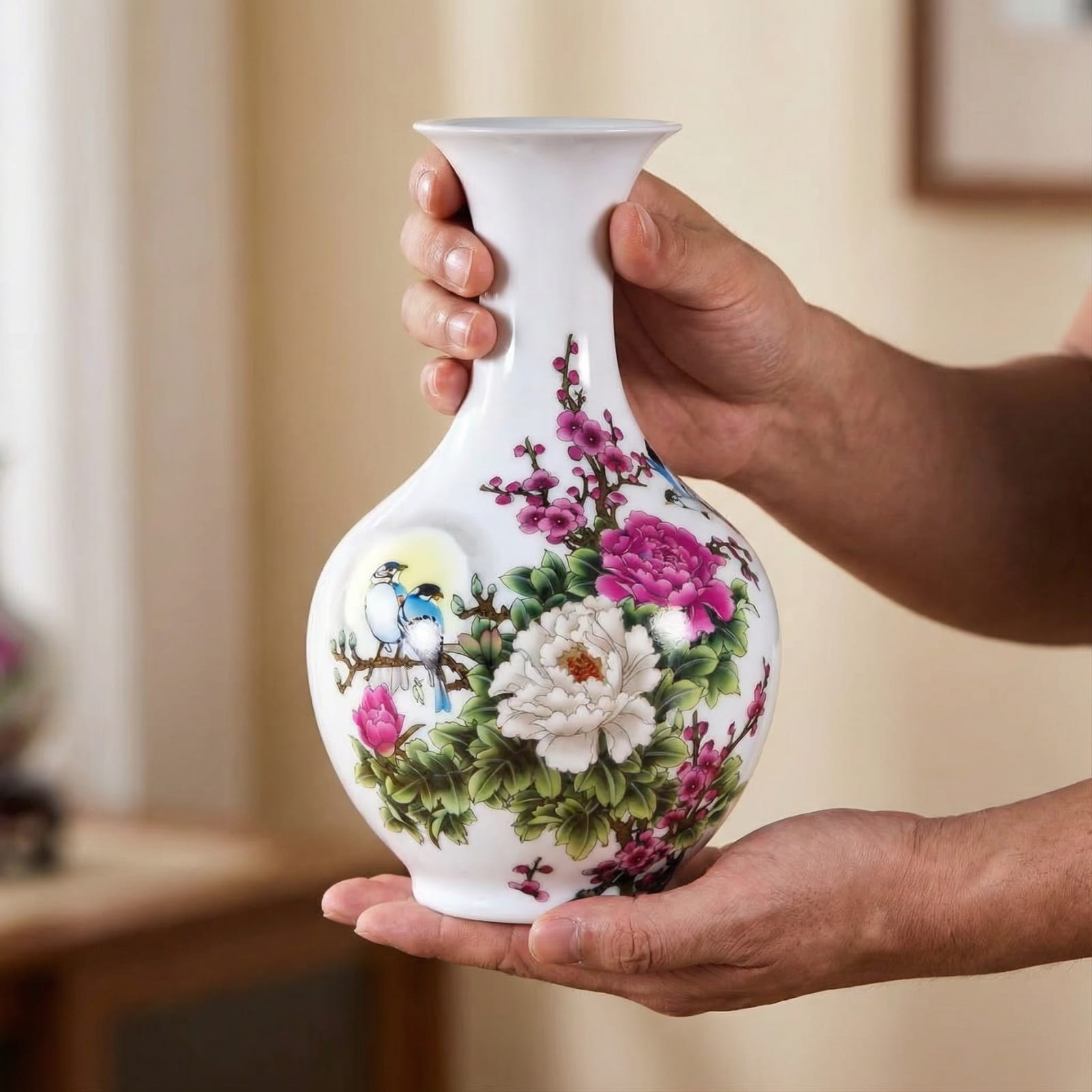 Vase chinois en céramique blanc modèle fleural Image