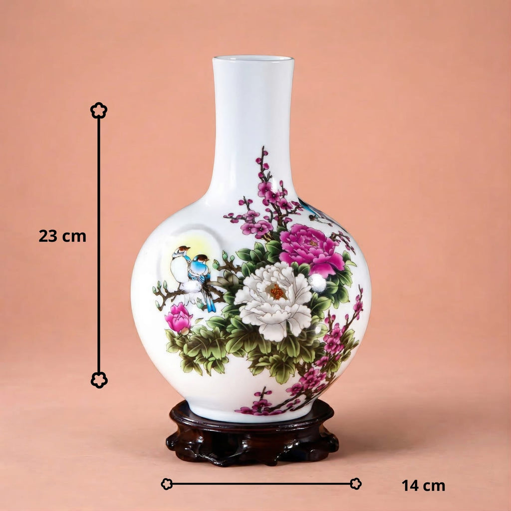 Vase chinois en céramique blanc modèle fleural