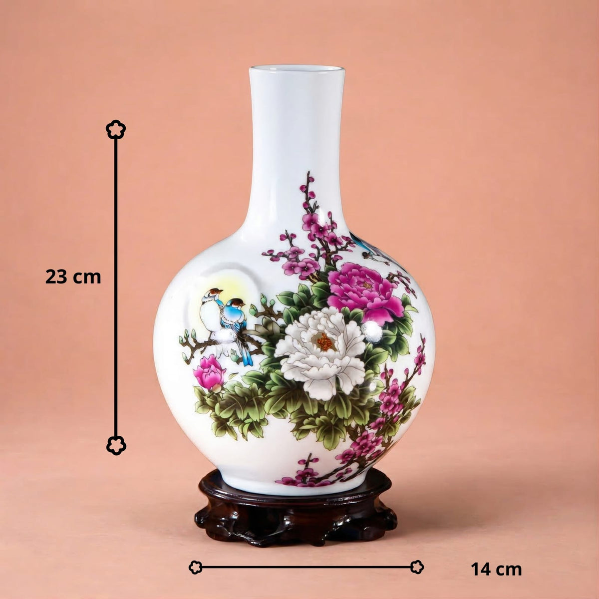 Vase chinois en céramique blanc modèle fleural