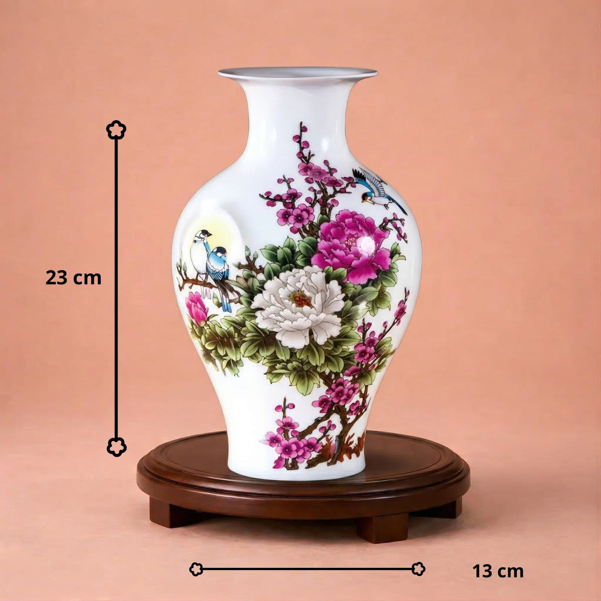 Vase chinois en céramique blanc modèle fleural