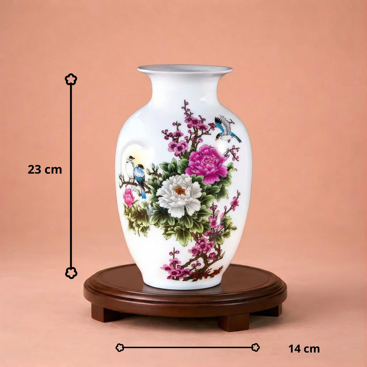 Vase chinois en céramique blanc modèle fleural