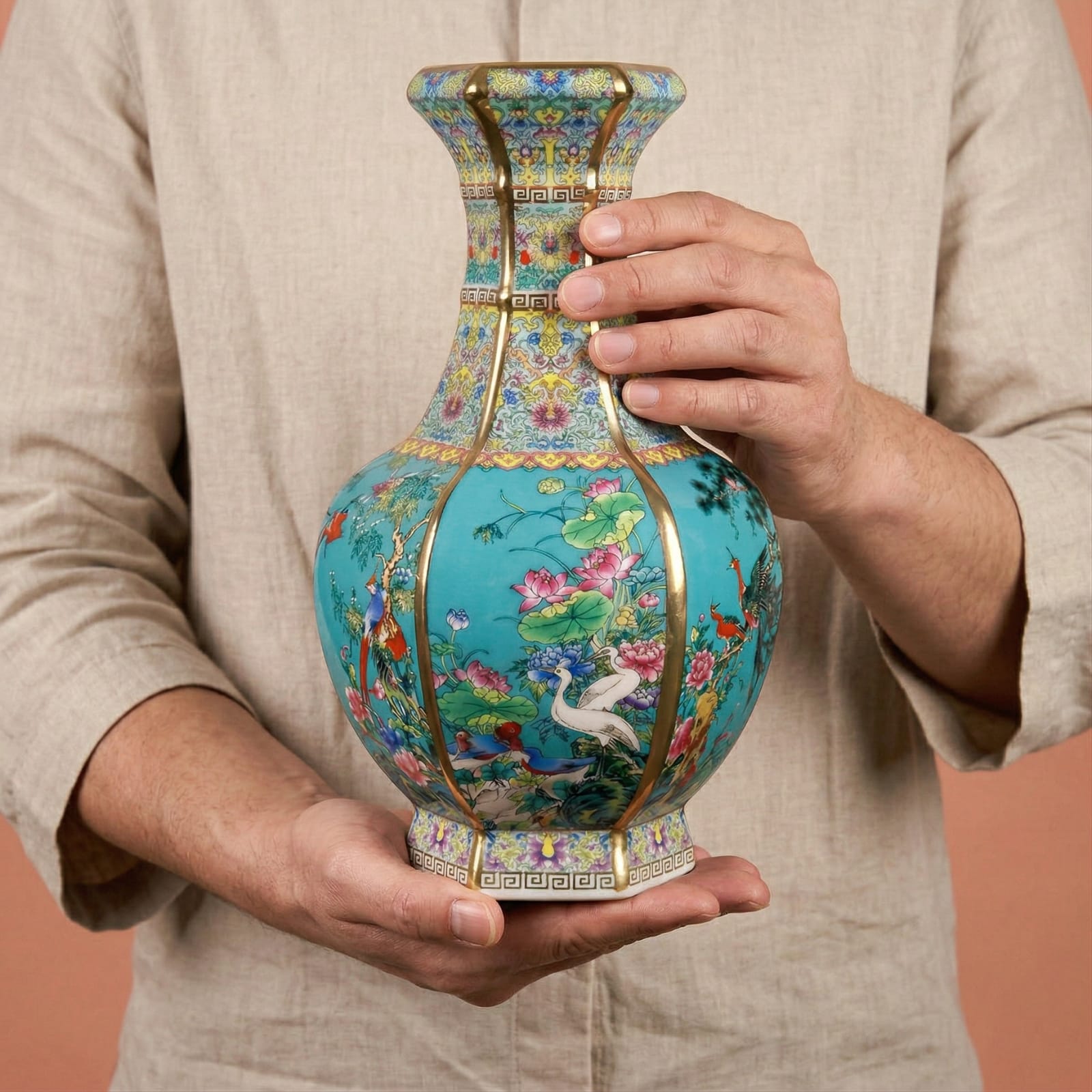Vase chinois en céramique bleu Image