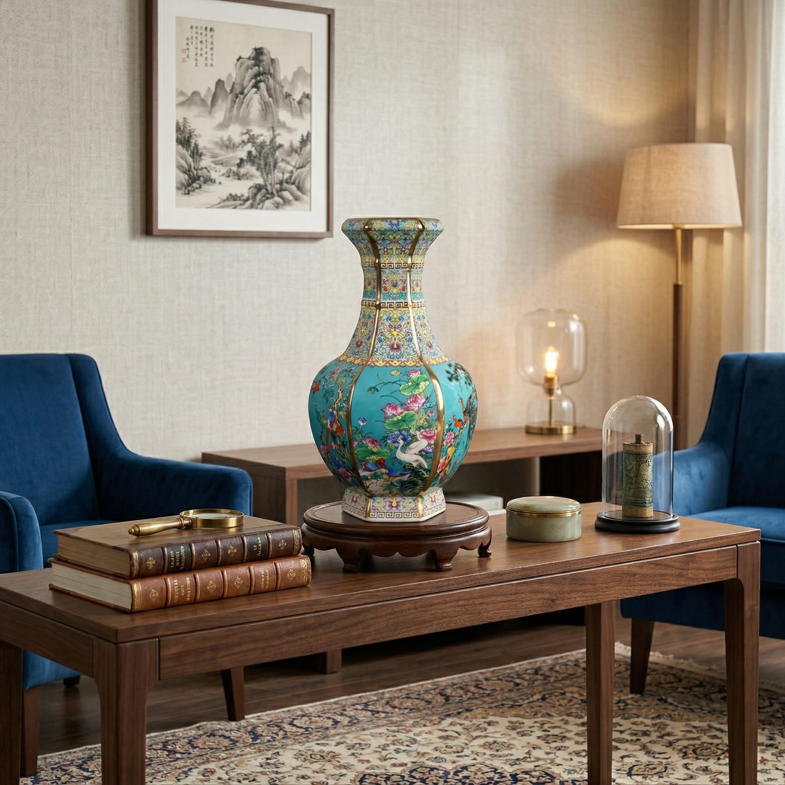 Vase chinois en céramique bleu Image