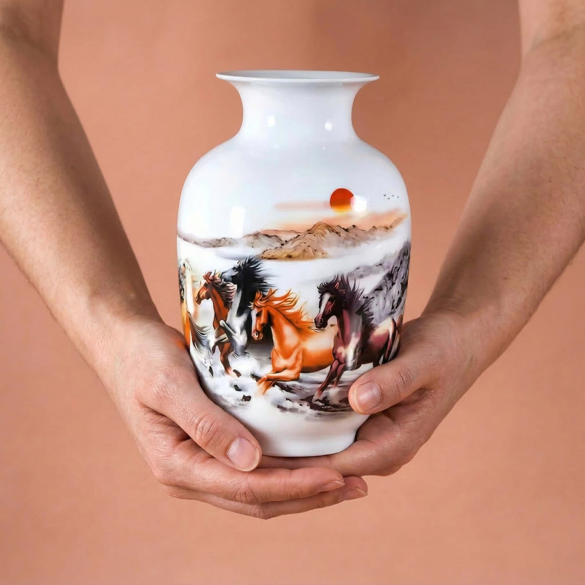 Vase chinois en céramique et porcelaine motif chevaux