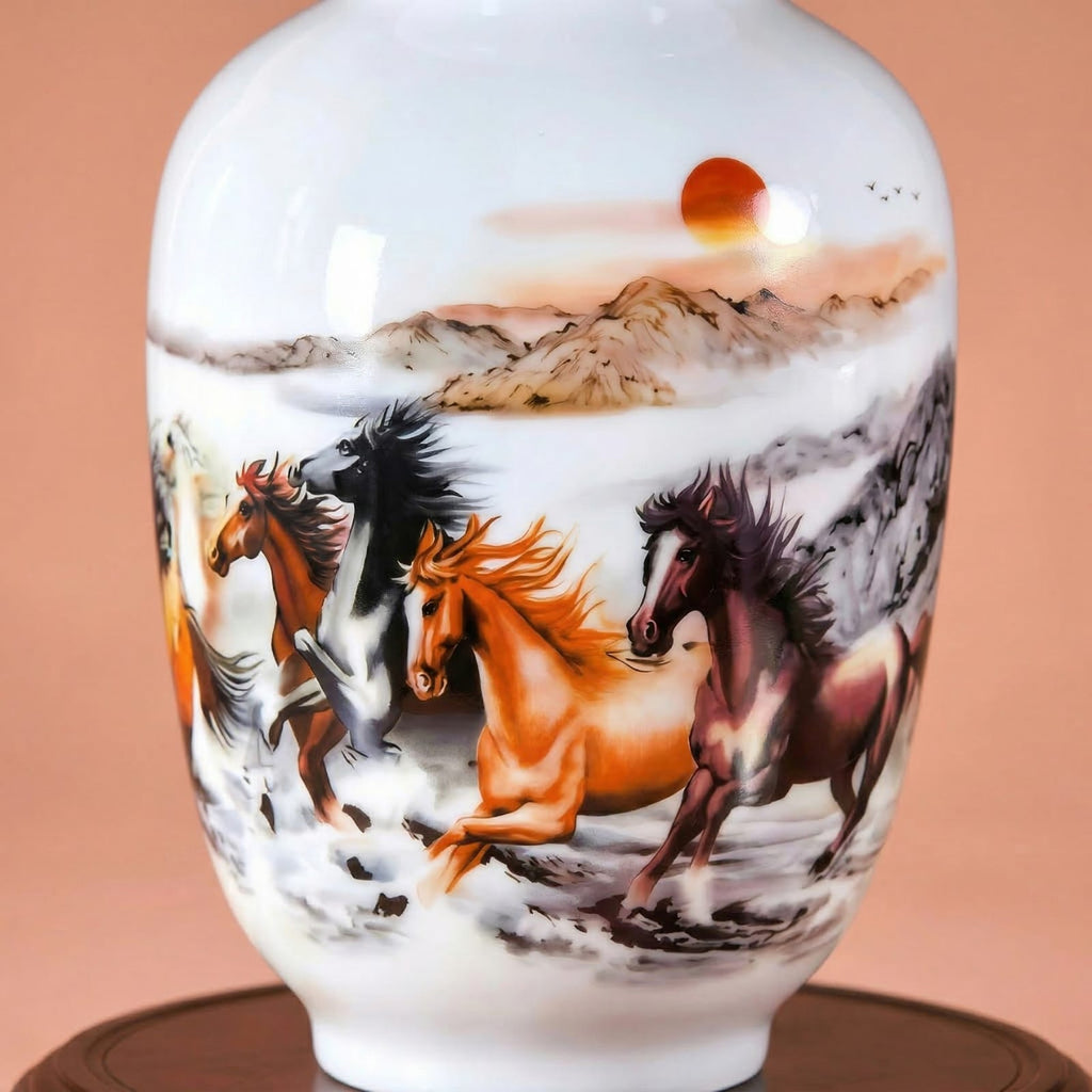 Vase chinois en céramique et porcelaine motif chevaux