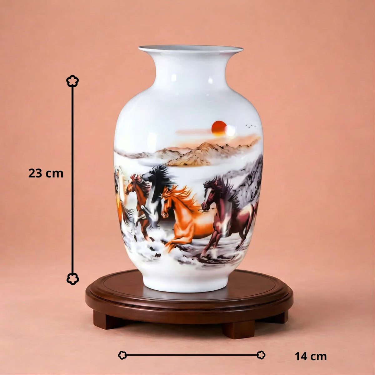 Vase chinois en céramique et porcelaine motif chevaux
