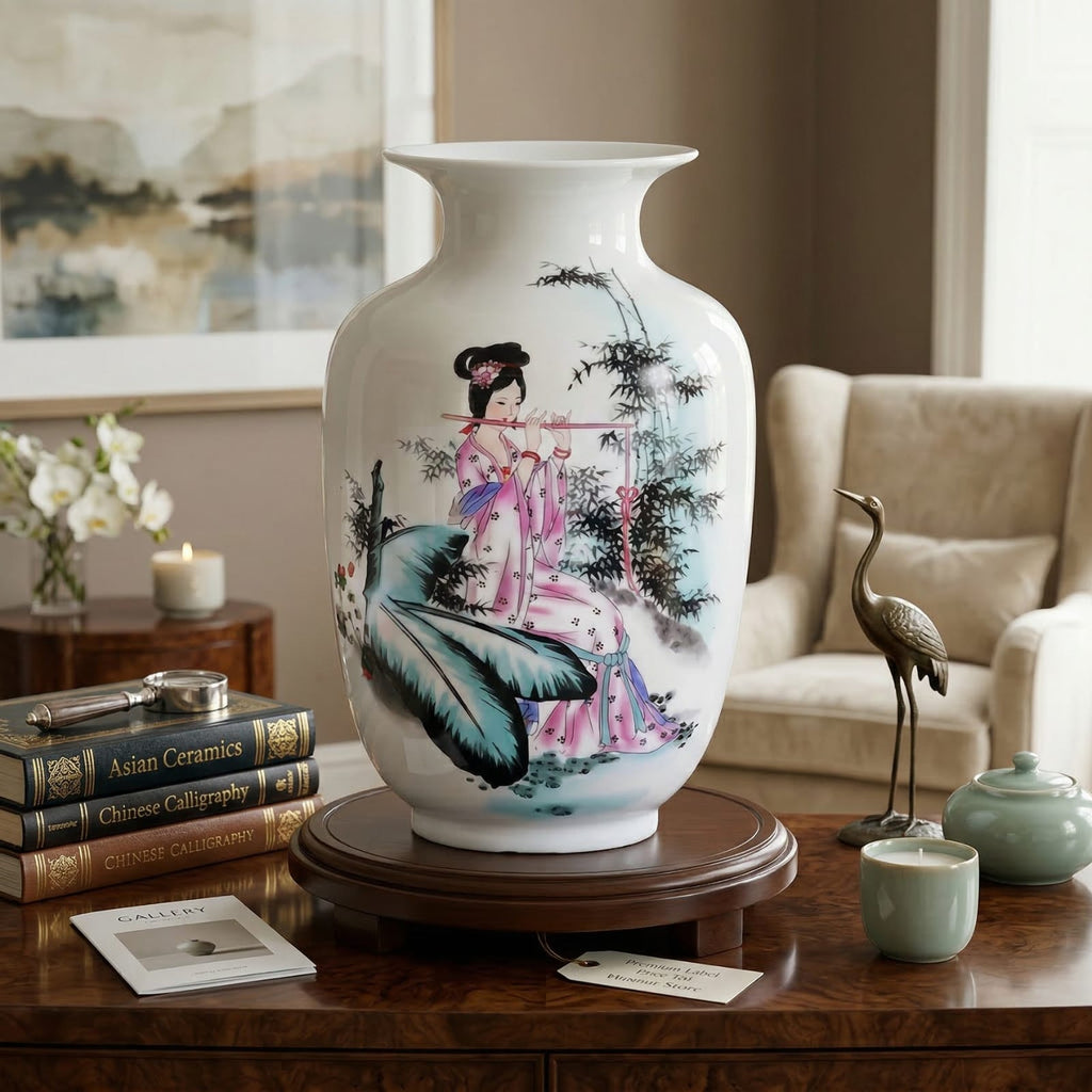 Vase chinois en céramique et porcelaine motif dame chinoise