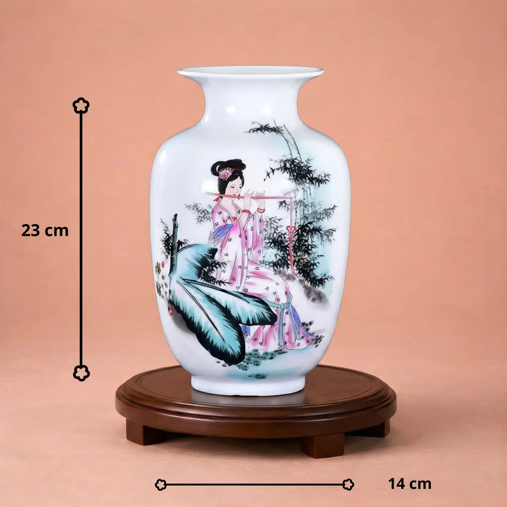 Vase chinois en céramique et porcelaine motif dame chinoise