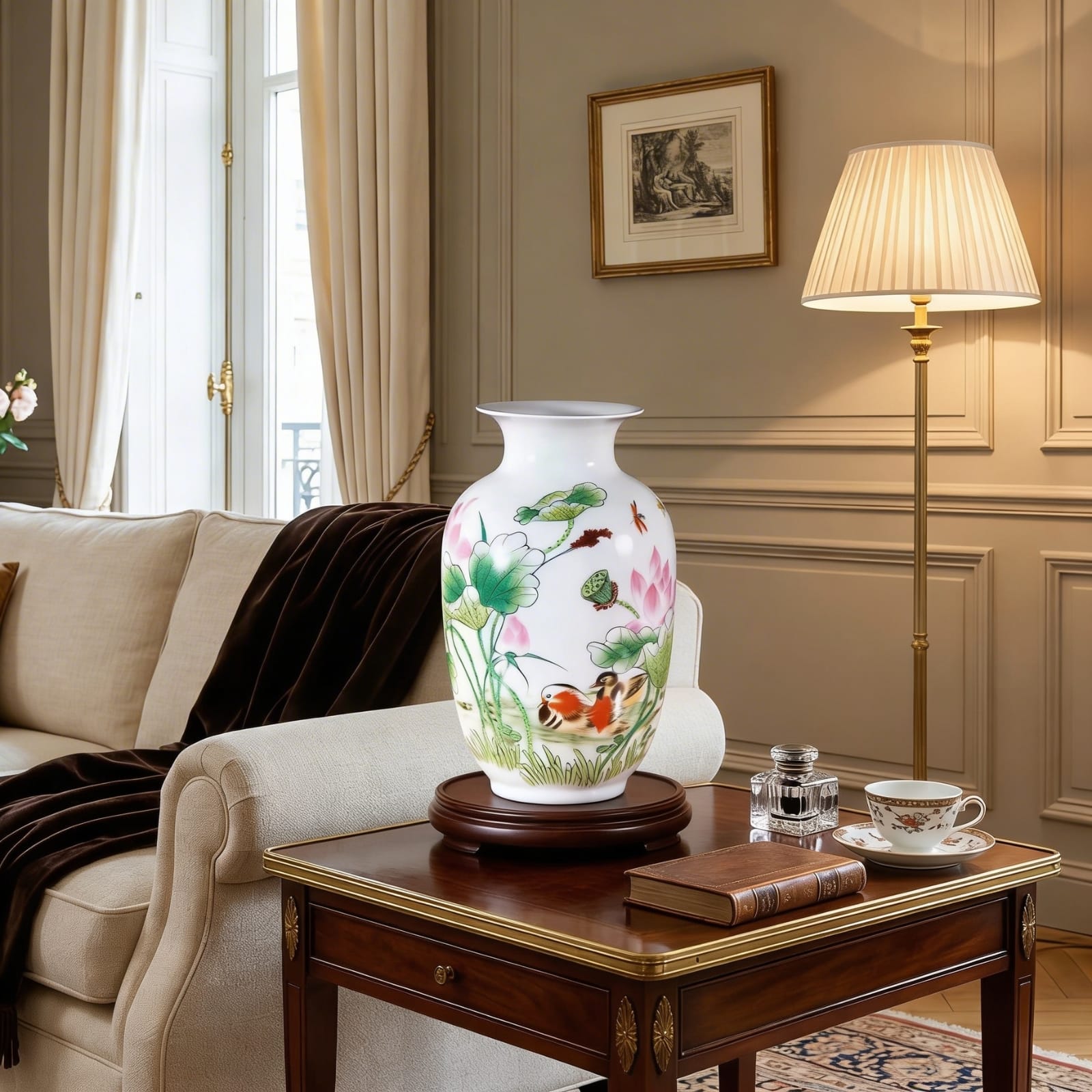 Vase chinois en céramique et porcelaine motif lotus Image