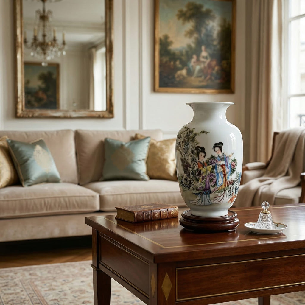 Vase chinois en céramique et porcelaine motifs courtisanes