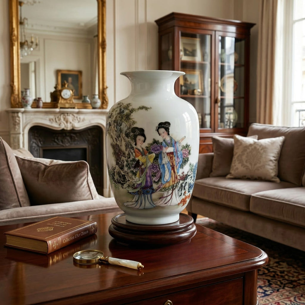 Vase chinois en céramique et porcelaine motifs courtisanes