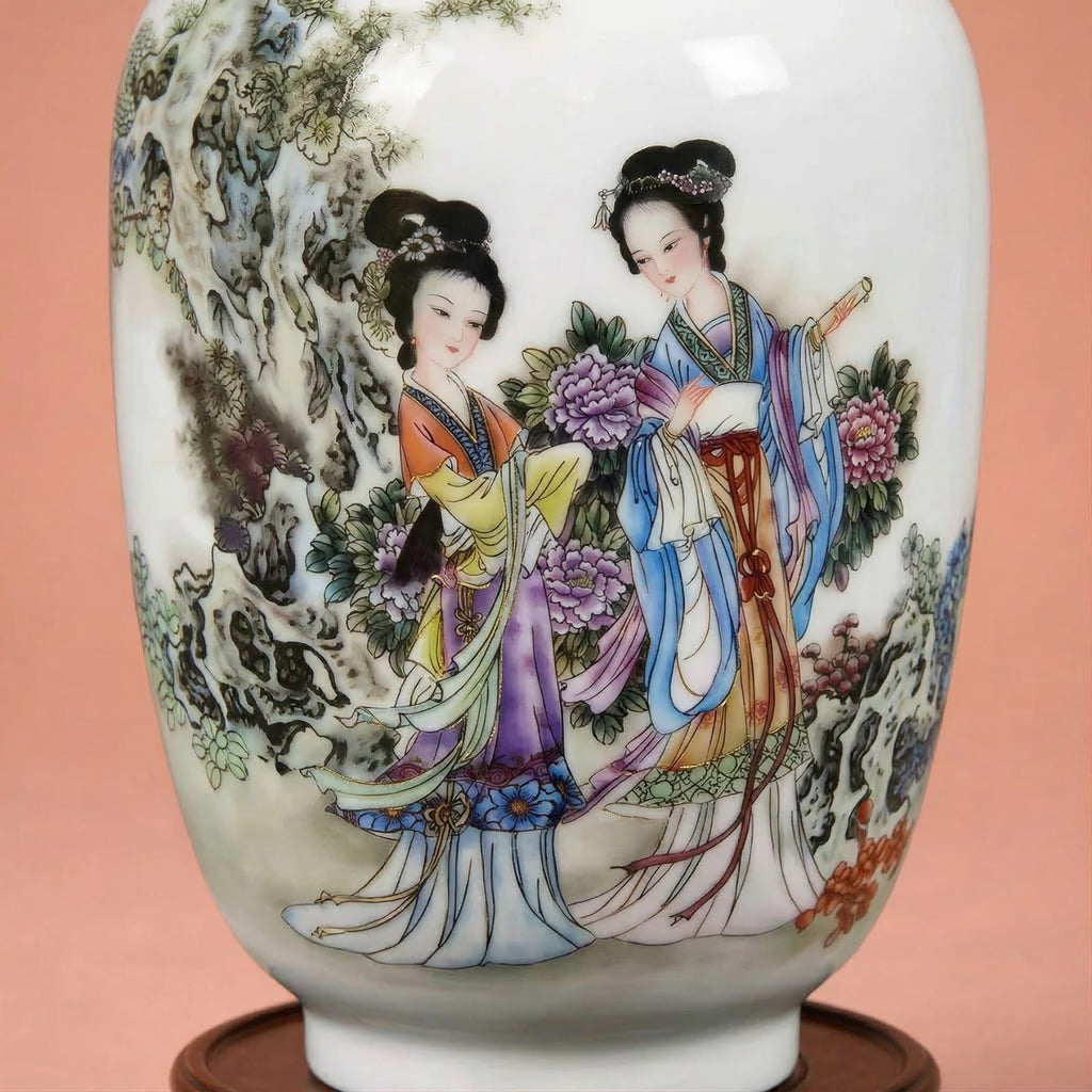 Vase chinois en céramique et porcelaine motifs courtisanes