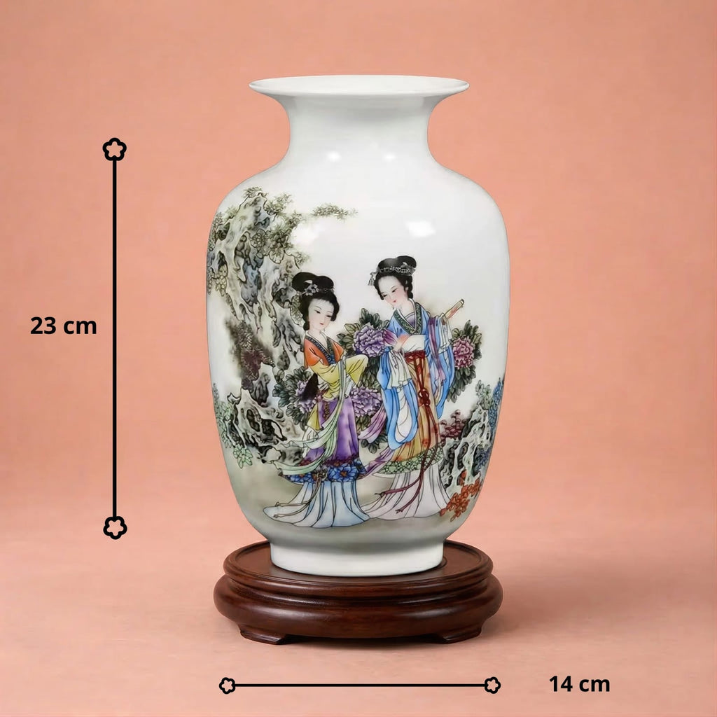 Vase chinois en céramique et porcelaine motifs courtisanes