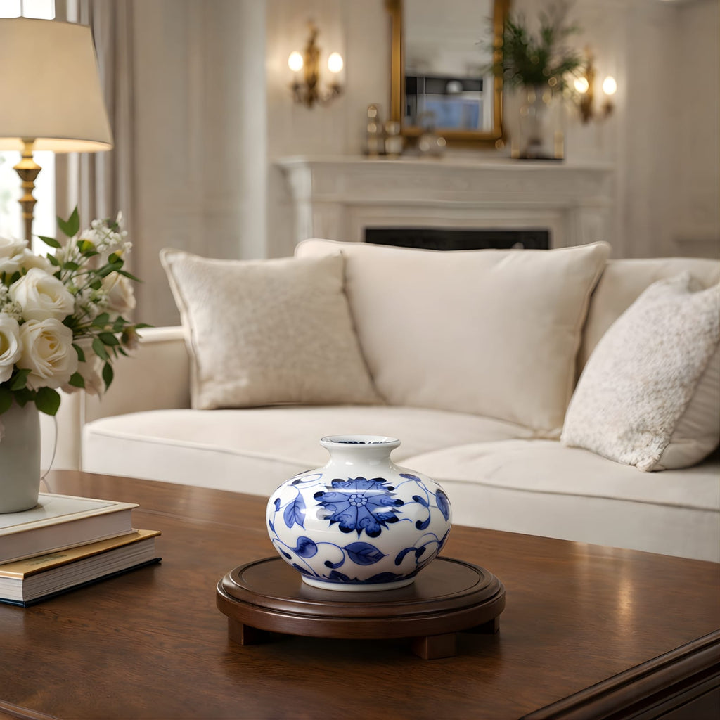 Vase chinois en porcelaine bleu et blanc | Mini vase décoratif