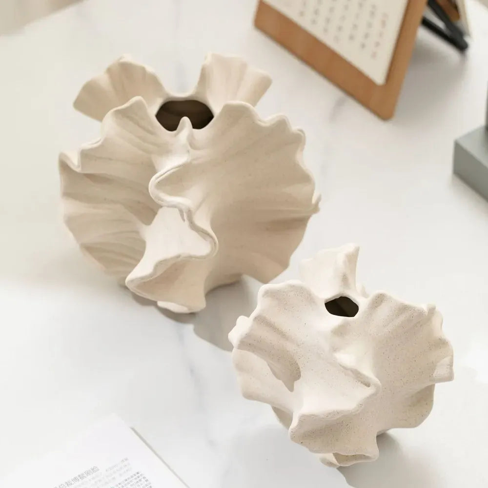 Vase corail en céramique mate | Vase nordique moderne