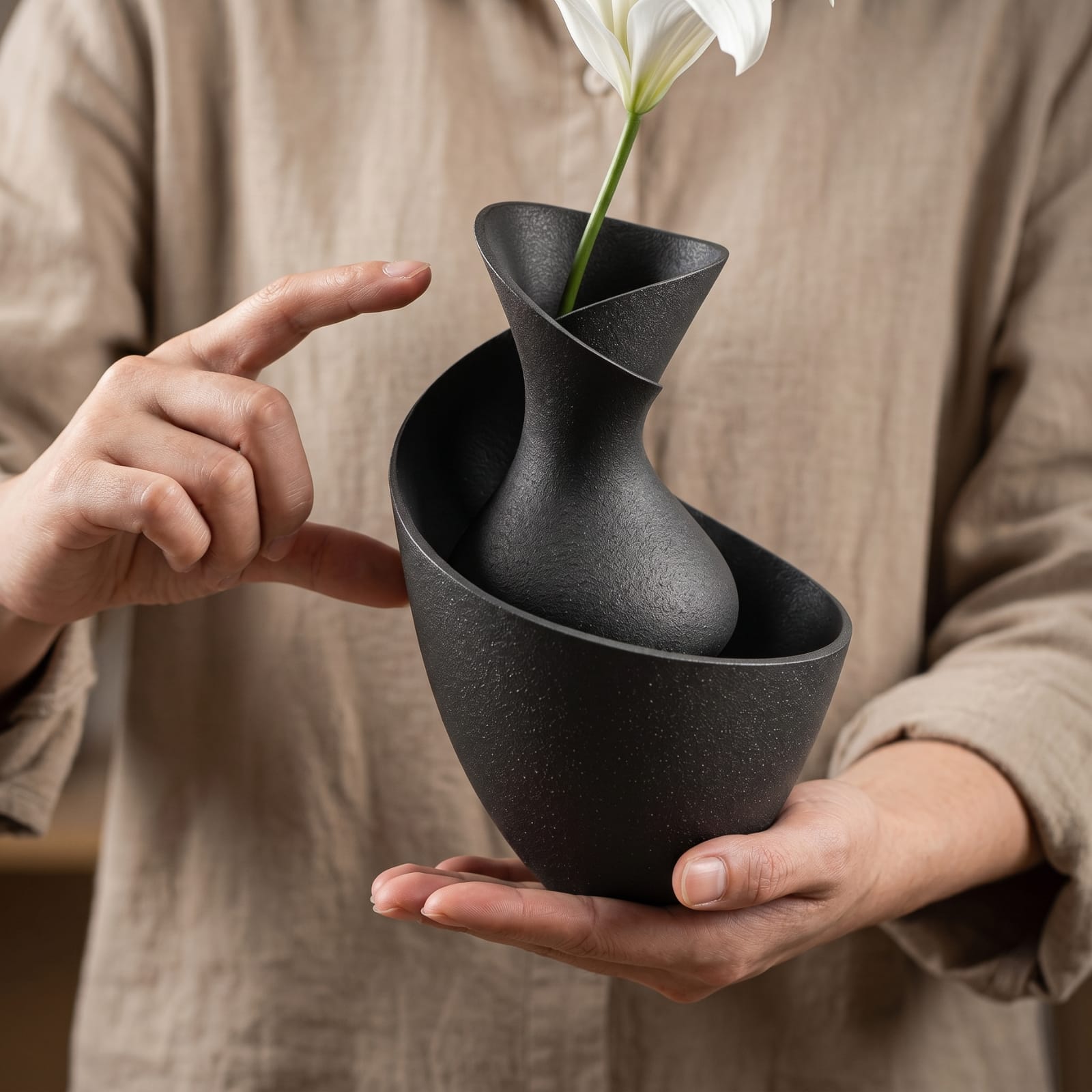 Vase Décoratif Sculptural | Design Nordique Noir & Blanc Image